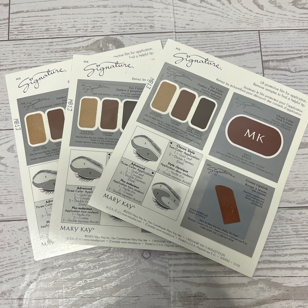 3pc Mary Kay Signature Classic Chic Makeup Sampler Cards Gold Leaf Brick